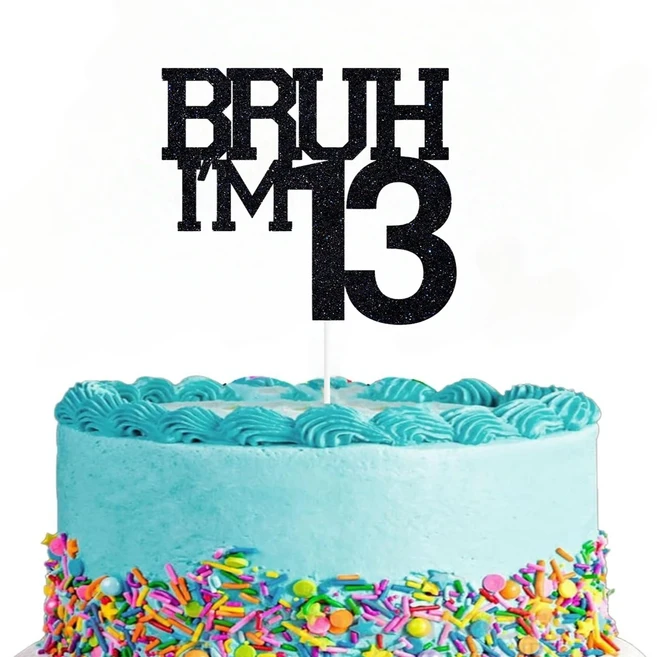 파티용품 1개 블랙 브루(브러) 나는 13살 케이크 토퍼 해피 재미있는 생일 파티 장식, 01 Black