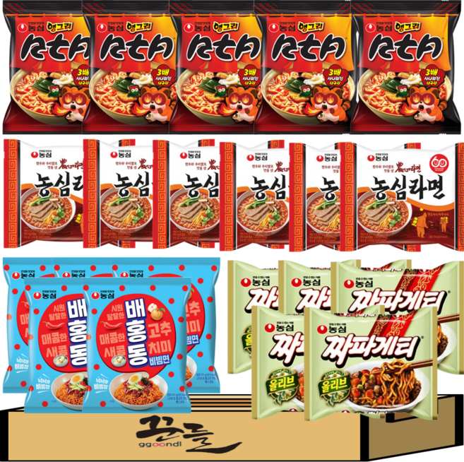 인기봉지라면 4종 E세트(농심라면5+앵그리너구리5+배홍동비빔5+짜파게티5)