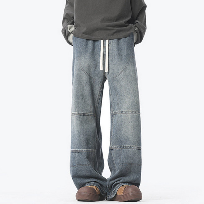 더블 라인 스티치 와이드 워싱 데님 팬츠 MJ1492