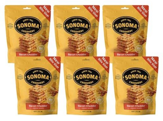 소노마 크리머리 치즈 크리스프 - 고단백 저탄수화물 프 Sonoma Creamery - Cheese Crisps Bacon Cheddar 2.25 Oz (6 Count), 베이컨 체다, 2.25온스(6개들이 팩), 1개