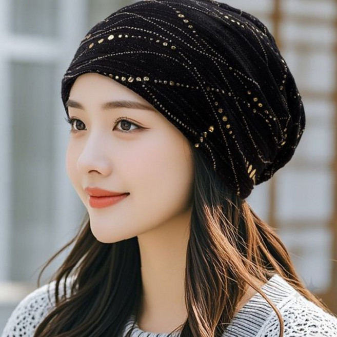 꽃무늬 프린트 얇은 니트 비니 중년 여성용 사계절 항암 치료용 두건 모자