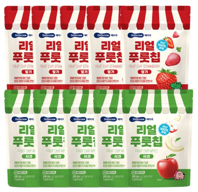 베베쿡 리얼푸룻칩 사과 딸기 혼합/동결건조 과일칩, 10개, 12g