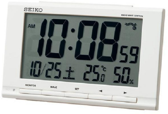 SEIKO 세이코 SQ789W [전파식 알람시계 자명종 전자음 스누즈 라이트 캘린더 온습도 기능], 단일, 상품명참조