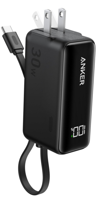 Anker 行動電源 5000mAh 30W 三合一自帶線自帶插頭, A1636, 黑色