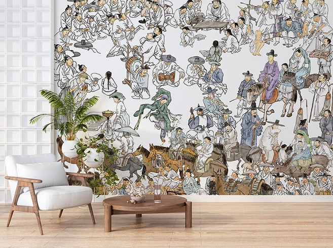 동양화 벽지 22o034 김홍도 새로운디자인 단체그림A 3폭(주문 제작도 가능), 주문제작 053-767-7727