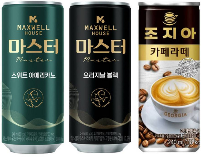 맥스웰 마스터 스위트 아메리카노 240mlx30개+맥스웰 오리지날 블랙 240mlx15개+조지아 카페라떼 240mlx15개, 1개, 240ml