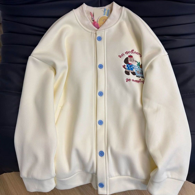 해피유통 여아 어린이 봄가을 캐주얼 봉제 카툰 그림 코튼 버튼 야구 자켓