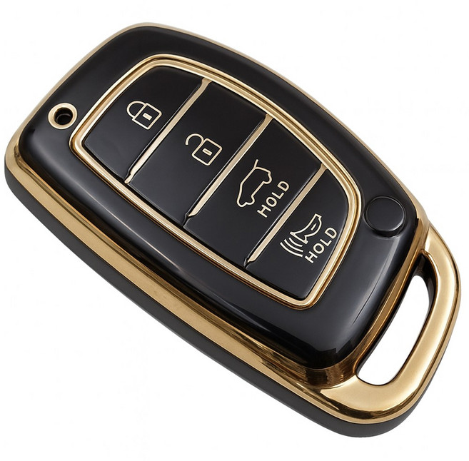바이어블 현대 일렉트릭 포터 소나타 아반떼 올뉴투싼 호환 자동차 tpu 스마트키 케이스 키홀더 키커버 4버튼, 4버튼 C타입 블랙골드 (VA-TA35)