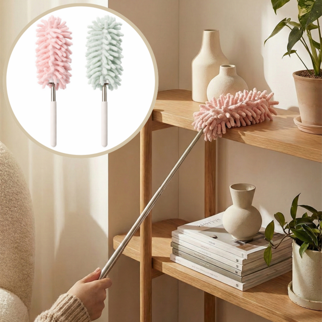 홀리크 길이조절 미니 휴대용 셔닐 먼지털이 브러쉬, 1세트, 핑크+민트 미니 핸디