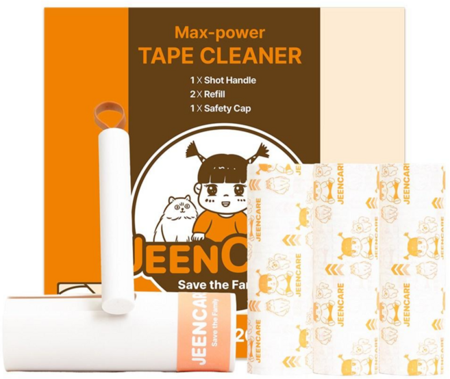 진캐어 초강력 이중점착 돌돌이 숏핸들 + 리필 3개 +거치대, 1세트