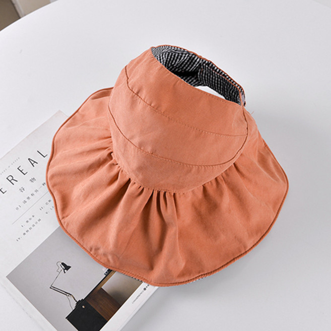 자외선 차단 체크 양면 돌돌이 모자 썬캡 피크닉 등산 선캡