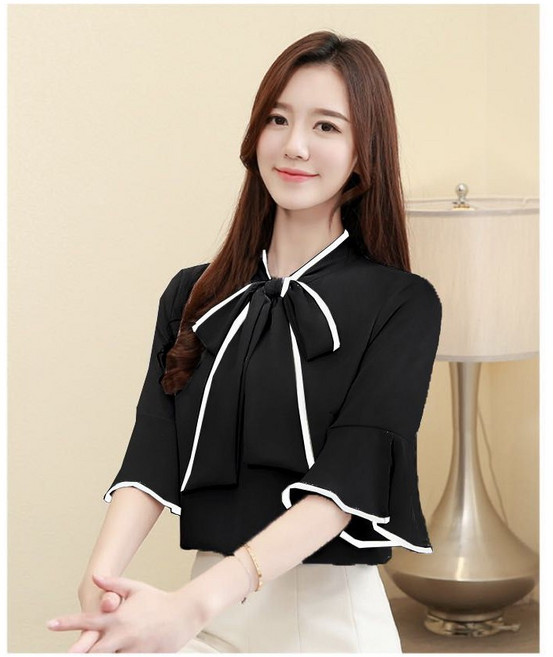 COSYEVNO 여성 여름 블라우스 리본 넥 프릴 소매 오피스룩 CLXnscy-21