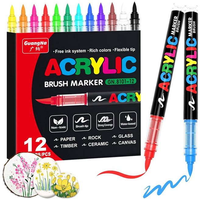 광나 릴 페인트 마커 직액 컨트롤 시스템이 장착된 240가지 색상 암벽화 캔버스 유리 플라스틱 직물 및 공예를 위한 가용, 12 Colors