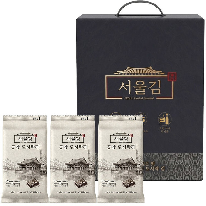 서울김 곱창 도시락김 5g x 30봉 보령 대천 중앙맛김 두번구운 맛있는 조미김 선물세트, 30개