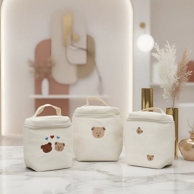 봄별 곰돌이 캔버스 보냉백 가방, 1개, 베어