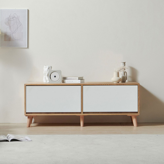 [케이컴퍼니]K1200-IN-C-LPM / 심플비 피크 낮은 1200거실장 2서랍형, 아카시아화이트