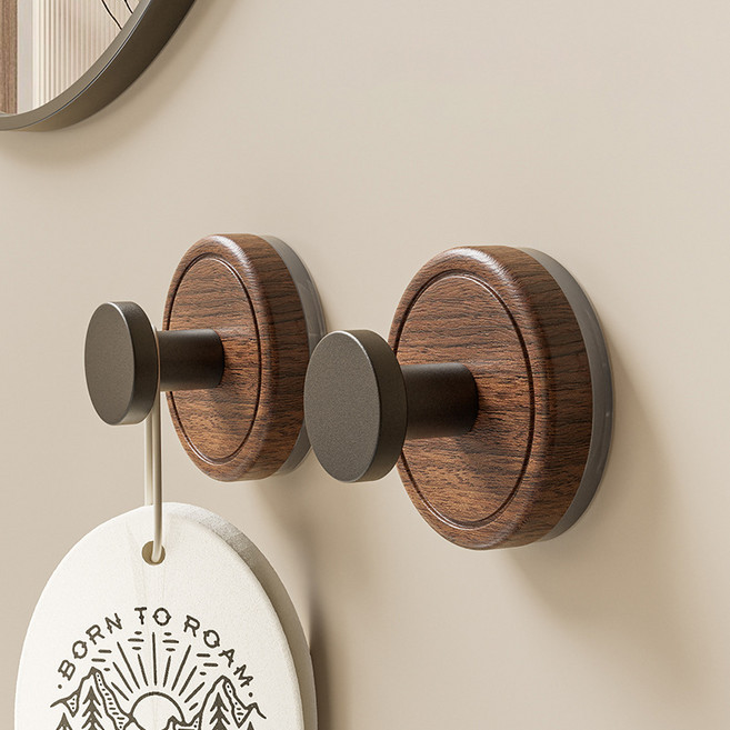 블리키 무타공 초강력 흡착 가공원목 다용도 후크 걸이, 2개, 원목