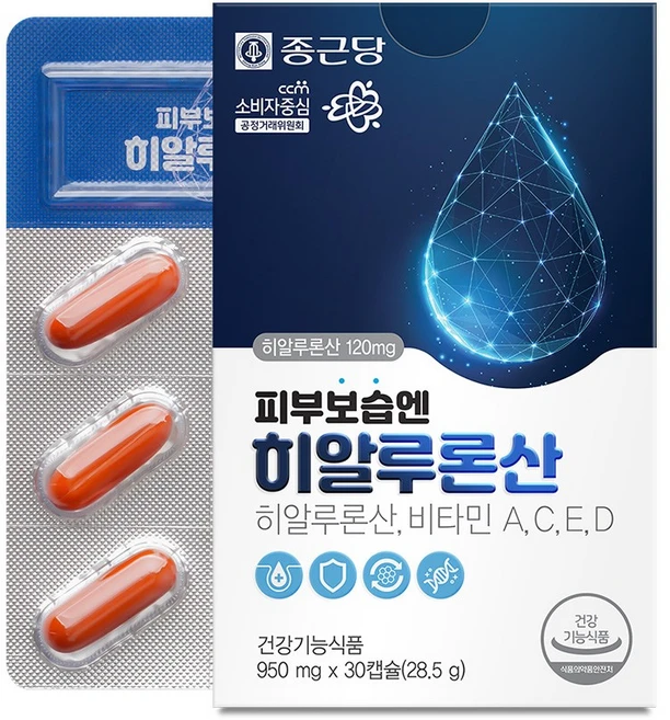 종근당 피부보습엔 히알루론산 30캡슐, 30정, 1박스 - 쿠팡