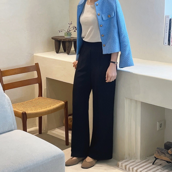 국산 숏 롱 히든밴딩 와이드 슬랙스 여성 와이드 팬츠