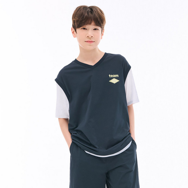 [오션스카이] 남아 쿨 브이넥 레이어드 반팔 티셔츠-ECJB5837E0G