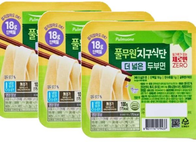 풀무원 지구식단 더 넓은 두부면 100g 제로면 부드러운, 3개