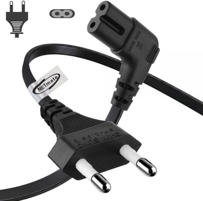 국산 KC 블랙 8자 꺾임형 전원 케이블 60cm 220v 2구 오디오 스피커 0.6M 파워 코드 기억자 꺽임 전기 선