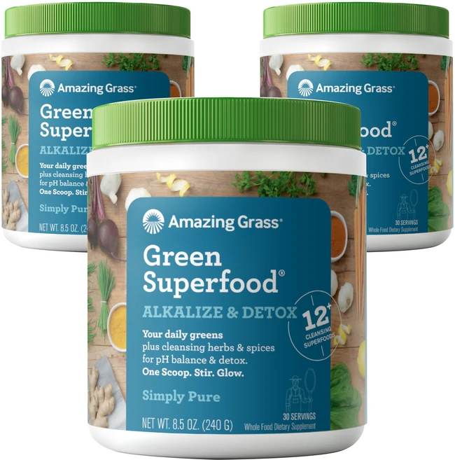 어메이징그라스 그린 슈퍼푸드 알카라이즈 & 디톡스 드링크 파우더, 240g, 3개 - 쿠팡