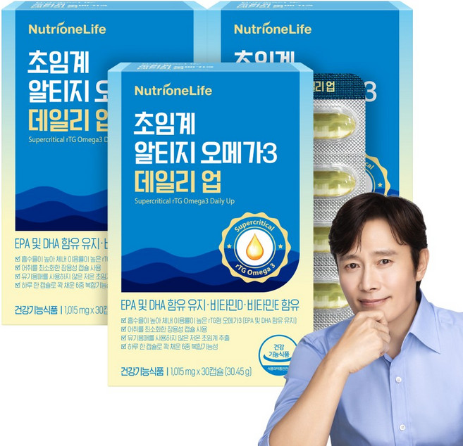 뉴트리원 초임계알티지오메가3 데일리 업 비타민D 비타민E 함유 혈행건강 초임계 rTG 오메가3, 3개, 30정