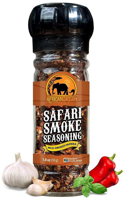 AFRICAN DREAM FOODS 훈제 훈연 소금 스모크 솔트 사파리 시즈닝 블렌드 아프리칸 드림 푸드스 파프리카 페퍼 바다 육류 채소에 이상적 재사용 가능한 그라인더 1.8, 1.8 온스 (1개 묶음), 1개, 50g