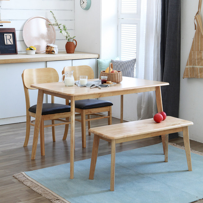 베스트리빙 캔버라 버터 4인용 원목 식탁세트/테이블세트/의자2개+원목벤치의자1개 방문설치 2colors, 내츄럴