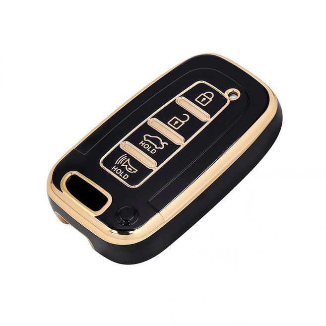 OFFCURVE 현대 스마트키 케이스 호환 아반떼 투싼 코나 4버튼 TPU 엣지라인 키커버, 블랙 골드