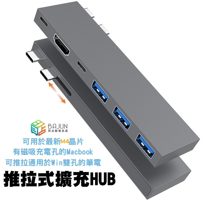 【貝占】Macbook M5 M4 M3 Air Pro 筆電 可推拉 HUB 擴充器 拓展 HDMI 讀卡機 USB, 1個, 【限量】加送多合一讀卡機 送完就沒