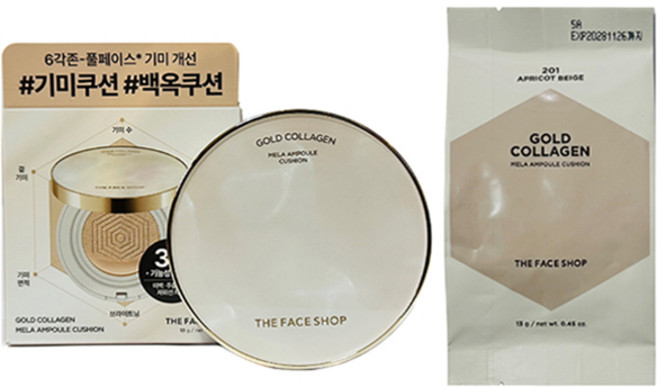 더페이스샵 골드 콜라겐 기미 쿠션 본품 + 리필 세트 (13g+13g) (SPF50+ PA+++), 1개, 203 내추럴베이지