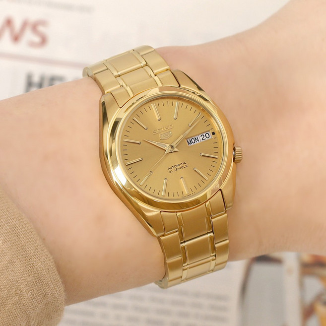 세이코5 남성 오토매틱 올 골드 손목 시계