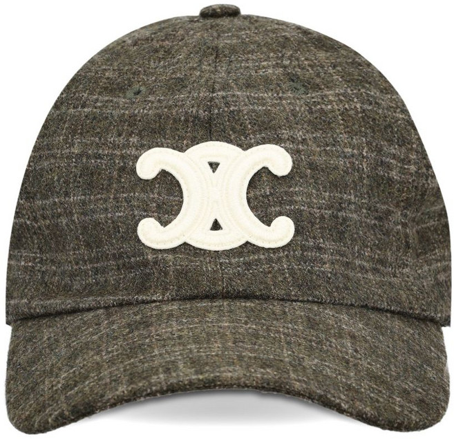 셀린느 로고 장식 체크 캡 모자