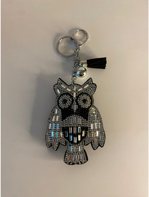 [다하리나] 반짝이는 큐빅 키링 행운의 부엉이 열쇠고리, 1개, 블랙