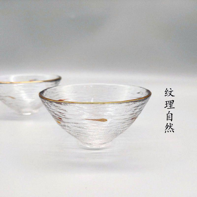 玻璃茶杯 小茶杯 功夫茶杯 耐熱玻璃杯 透明茶杯 描金茶杯 斗笠杯 主人杯, 1個, 描金魚杯/破損包賠,描金魚杯50ml 6只裝, 透明
