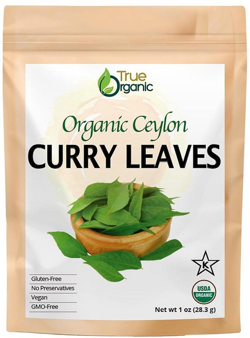 True Organic Curry Leaves 28.3g(1온스) 유기농 USDA 인증 인증 GMO 프리 순수 실론 프리미엄 카레 잎, True Organic Curry Leaves 28.3