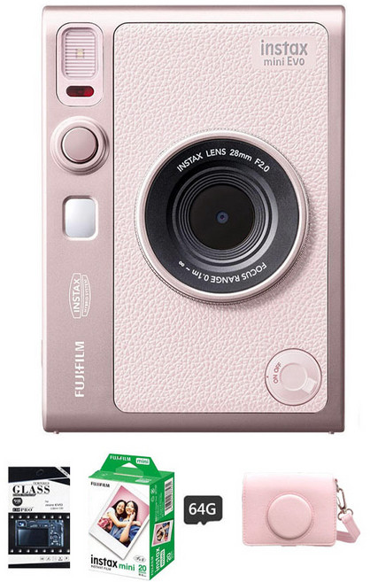 FUJIFILM instax mini EVO 混合式拍立得相機, 1套, inatax miniEVO (粉)＋20張白邊底片＋專用皮套＋64G記憶卡＋9H螢幕貼
