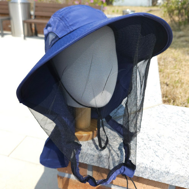 모자 벌초 낚시 양봉모자 양봉 방충 벌망 모기 해충 농사모자, 네이비
