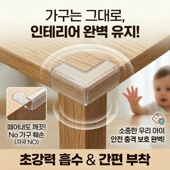 한바기 투명 테이블 책상 모서리 충격 L자형 보호 캡 매트 커버, 20개, 투명 색상