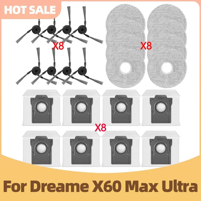 Dreame X60 Max Ultra 완전한 진공 부품 사이드 브러시 먼지 봉투 천 교체 액세서리와 호환 가능, 09 24PCS 8S8M8D