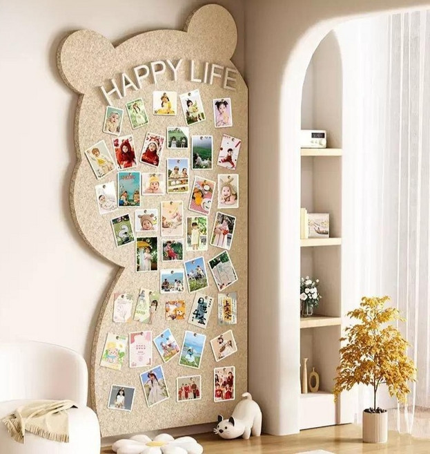 포토 보드 펠트 벽 디스플레이 사진 스티커 배경 포토월 꾸미기 폴라로이드 인생네컷 진열 걸이, 08.다크베이지 40x80CM 곰돌이 오른쪽