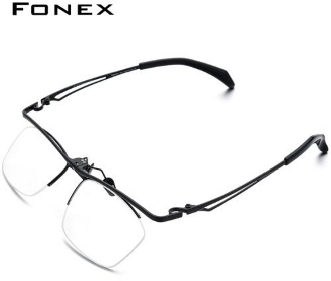 FONEX 남성용 티타늄 안경테 플립 업 세미 무테 사각 안경 하프 림 일본 초경량 안경 8044