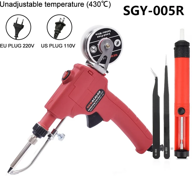 NEWACALOX 110V/220V 60W 자동으로 주석 총 휴대용 납땜 인두 전원 스위치 용접 수리 도구로 내부 열 보내, 01 유럽 ​​연합, 01 60와트, 03 SGY005R Soldering, 1