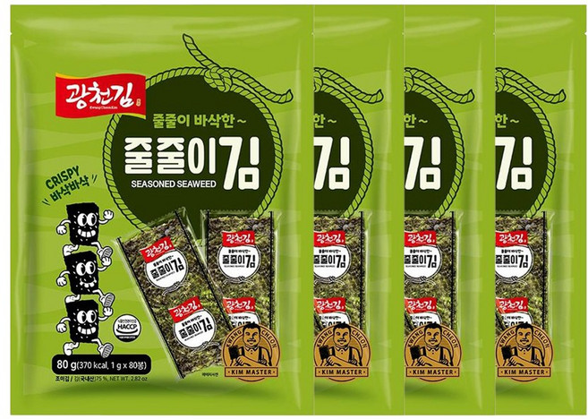 광천김 바삭한 줄줄이김 80p, 80g, 4개