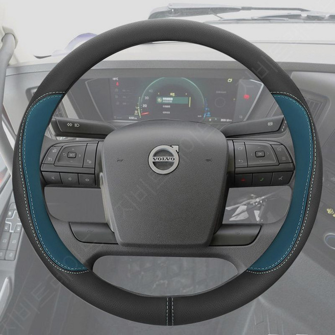 볼보 호환 핸들 커버 트럭 승용차 가죽 FH FM FH16 FMX FE FL 미끄럼방지 그립, 블랙 다크블루(천연가죽)