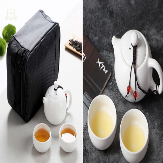 스토어-소유 전통차도세트2인도자기 티앤차 여행용 다기세트 2인 도자기 파우치포함
