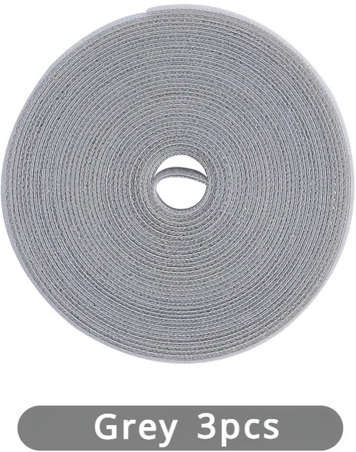 1PC 데이터 케이블 관리 케이블 타이 재사용 가능한 이동식 다목적 와이어 정리 데이터 케이블 보관 테이프, 01 10X3000mm, 02 Grey 3PC