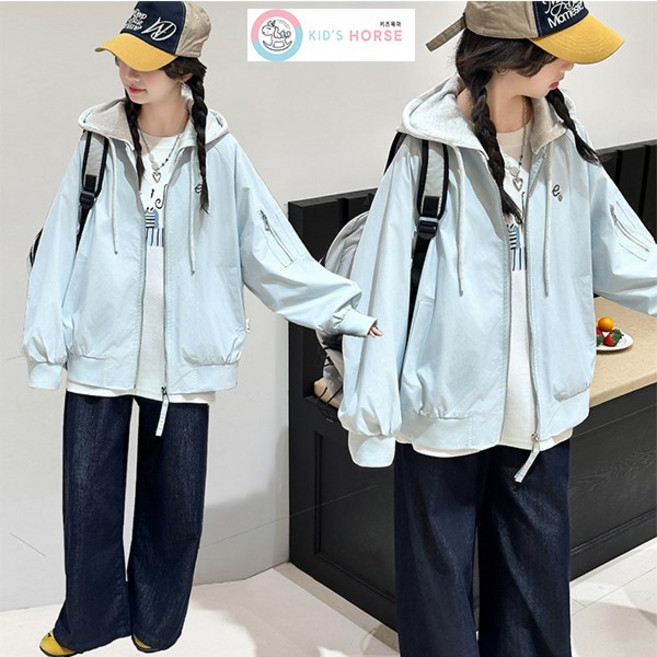 키즈목마 여아 초등생 영문 e 레터링 후드집업 긴팔 자켓 상의 초중생 주니어 봄 가을 초등생 점퍼 873